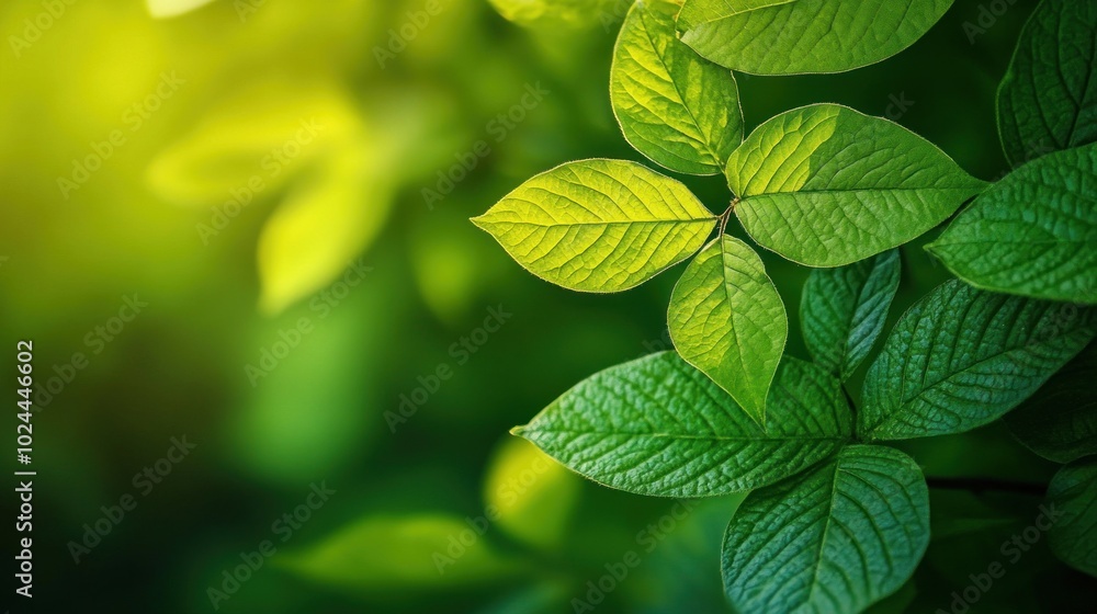 Close-up of vibrant green leaves with soft sunlight shining Close-up of vibrant green leaves with soft sunlight shining