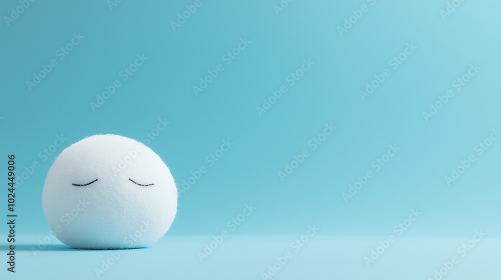 A serene, minimalist depiction of mental wellness features a smooth, round shape with closed eyes, symbolizing inner peace against a calming blue background, copy space A serene, minimalist depiction of mental wellness features a smooth, round shape with closed eyes, symbolizing inner peace against a calming blue background, copy space