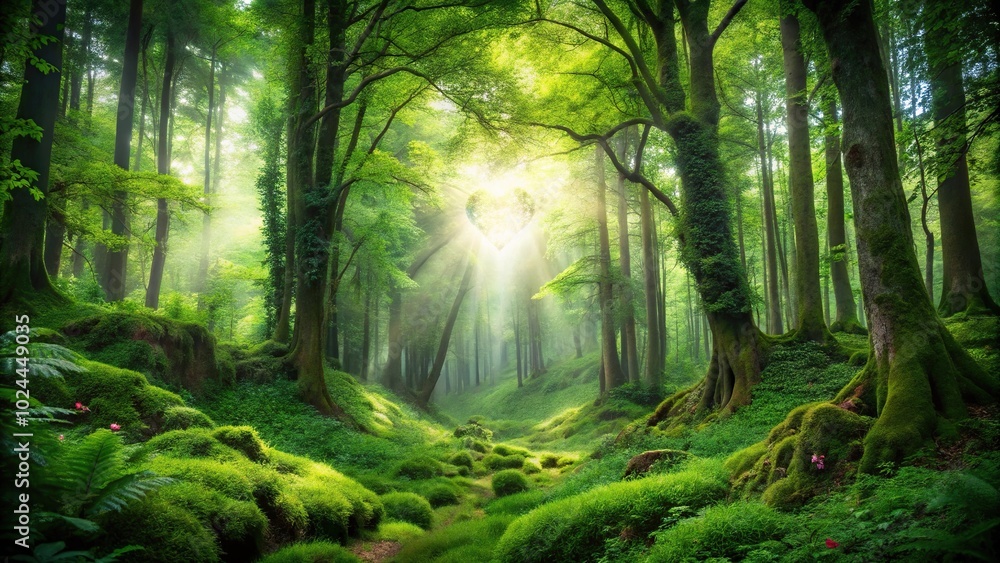 Obraz premium Lush forest transportation with towering trees