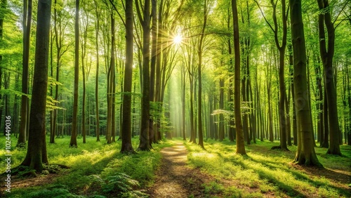 Lush forest under sunlight