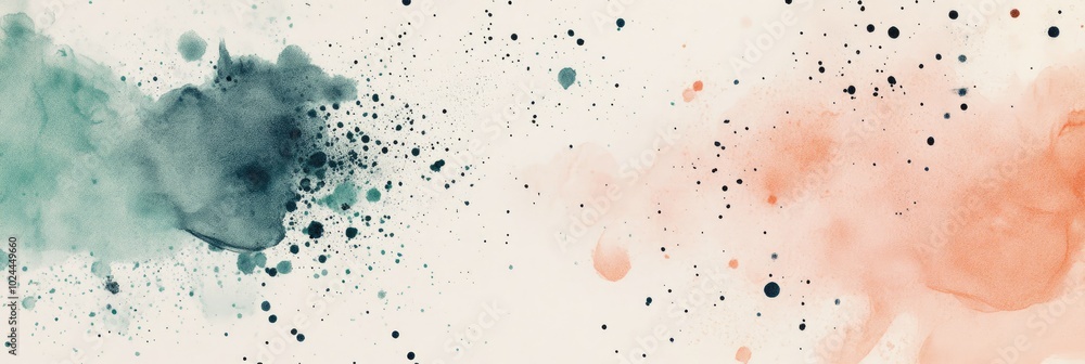 Fototapeta premium Delicate ink splatters over a smooth pastel background, creating a contrast between chaos and calm