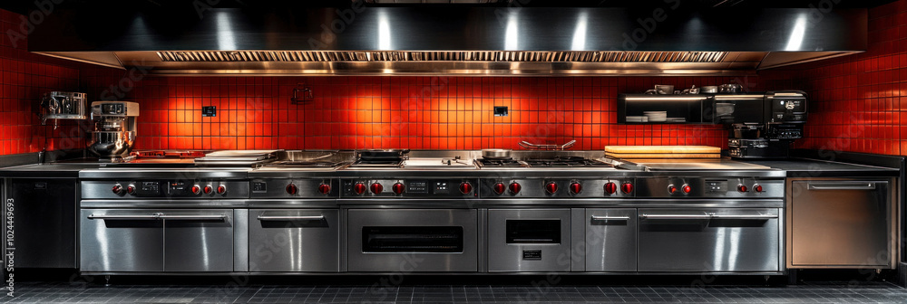 A ventilation system with fire suppression in a modern kitchen ...