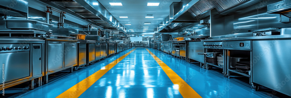An efficient ventilation system in a commercial kitchen, with large, polished ducts and advanced airflow technology ensuring a clean environment An efficient ventilation system in a commercial kitchen, with large, polished ducts and advanced airflow technology ensuring a clean environment
