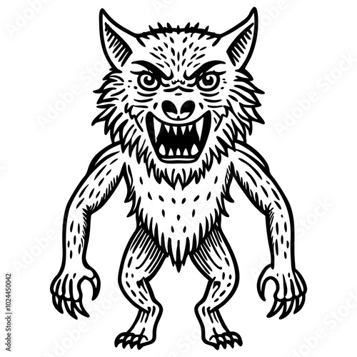 line drawing,a werewolf,illustration