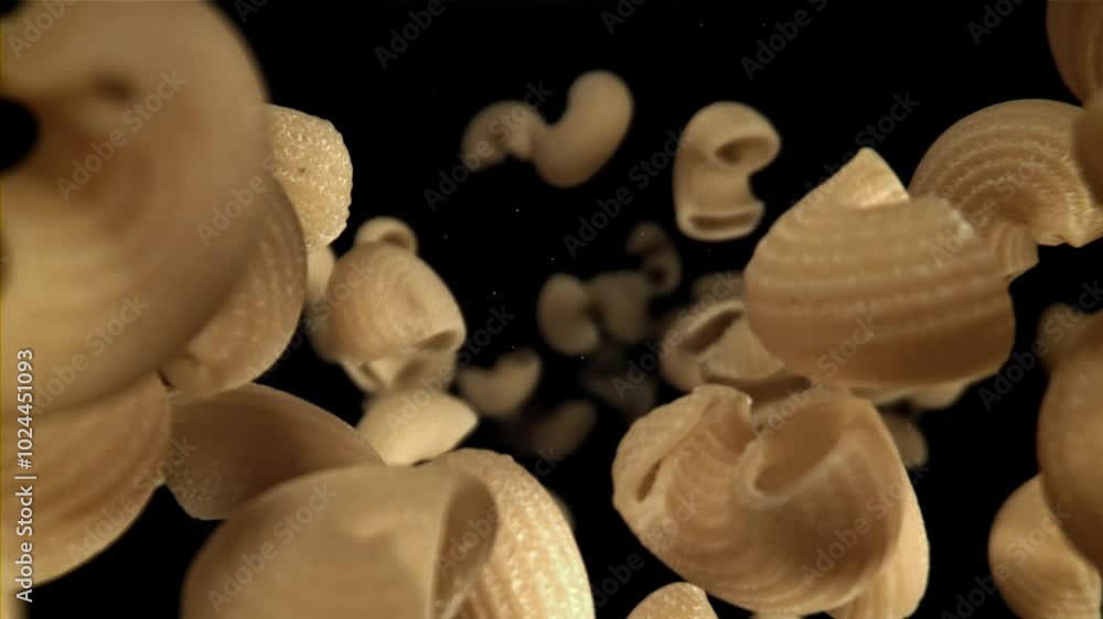 Dry pasta flies down. Filmed on a high-speed camera at 1000 fps. High quality FullHD footage Dry pasta flies down. Filmed on a high-speed camera at 1000 fps. High quality FullHD footage