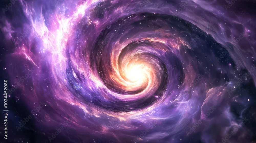 A vibrant swirl of cosmic energy with a central glowing light source, surrounded by a swirling A vibrant swirl of cosmic energy with a central glowing light source, surrounded by a swirling