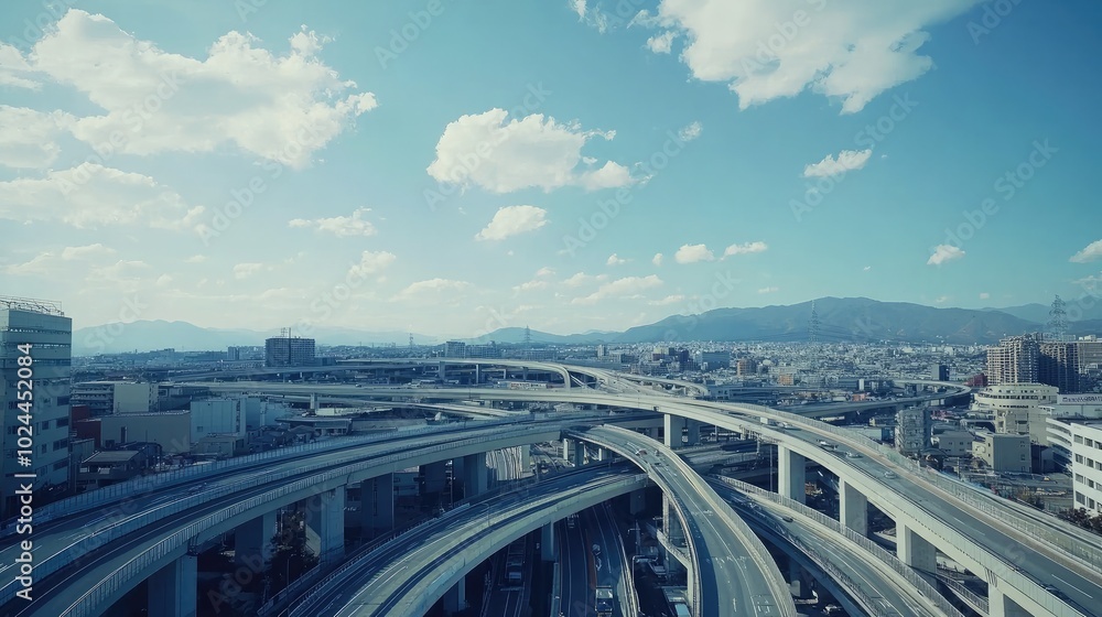 Naklejka premium Urban Skyline with Complex Highway Interchange