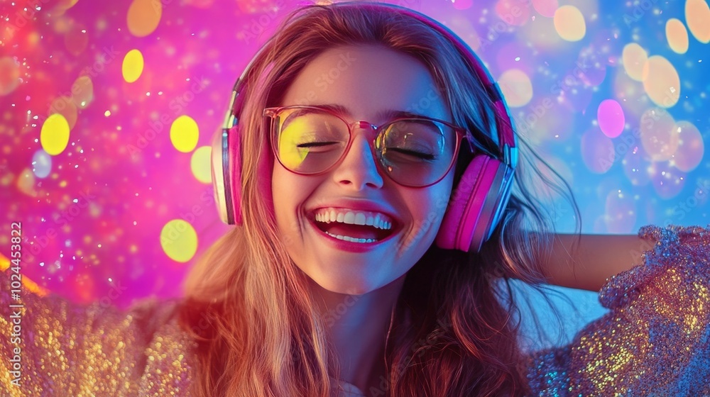 Headphones amplify girl's happiness Headphones amplify girl's happiness