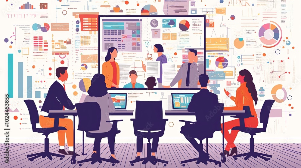 Diverse business team in a virtual video conference with data analysis Diverse business team in a virtual video conference with data analysis