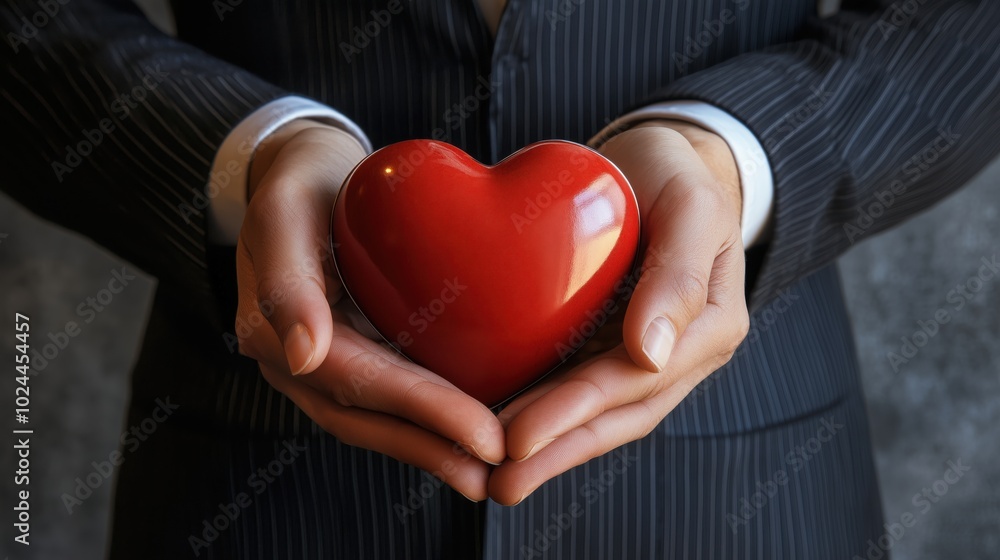 Businessman in business suit holding his heart in his hands. Passion for work, business leadership through the heart, motivation to succeed and win, work in the concept we love what we do. Businessman in business suit holding his heart in his hands. Passion for work, business leadership through the heart, motivation to succeed and win, work in the concept we love what we do.