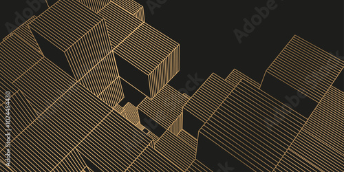 Abstract black background from cubes and lines. Linear geometric drawing. Vector illustration.