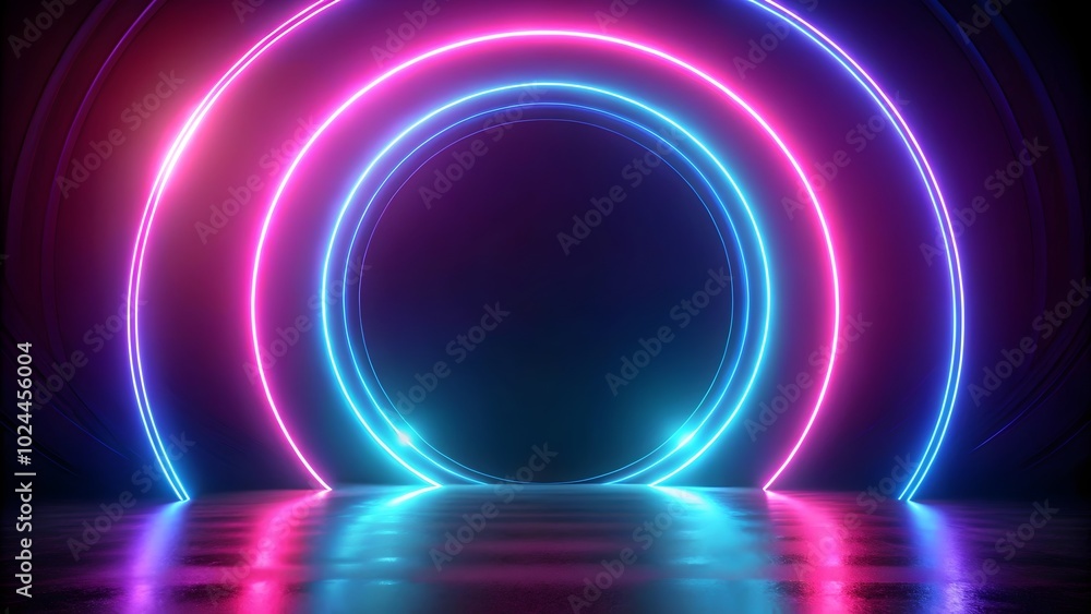 Fototapeta premium vibrant neon light design with rotating rings and blank space
