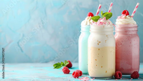 fruit  milkshakes served in mason jars