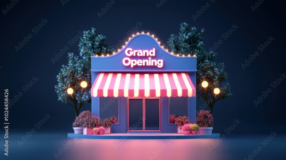 Vibrant storefront for a grand opening celebration Vibrant storefront for a grand opening celebration