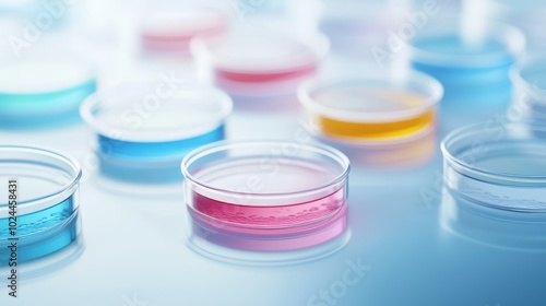 Colorful petri dishes in a laboratory setting