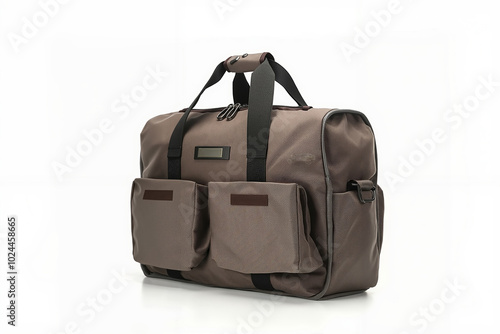 A brown duffel bag with two pockets on the front of it photo