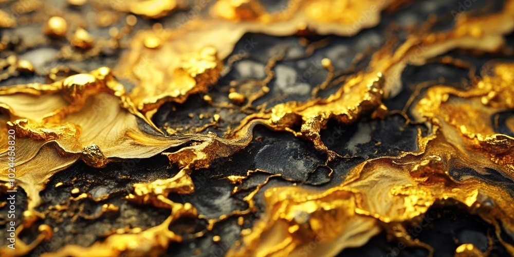 Luxurious gold and black resin textures with golden shimmer in wide-angle view Luxurious gold and black resin textures with golden shimmer in wide-angle view