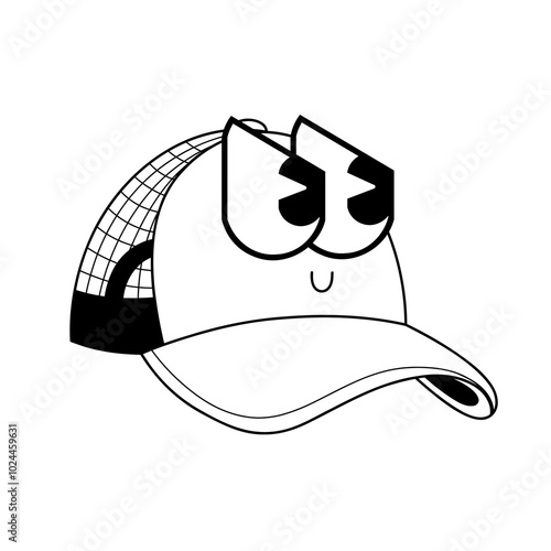 Doodle cute character illustration trucker hat sticker outline