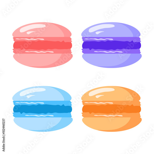 Set of vector pink, blue, purple, orange macaroons