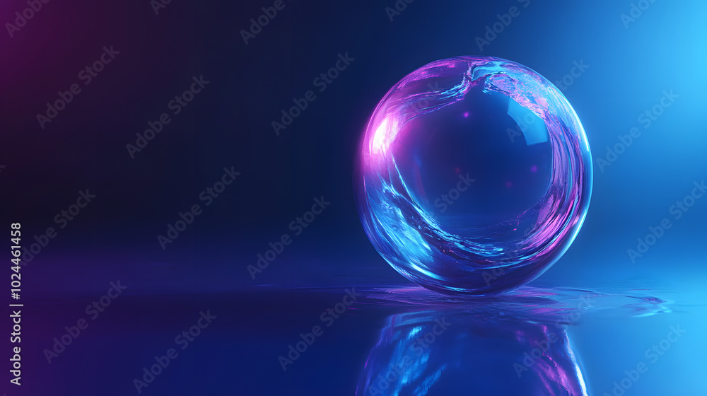 Futuristic Holographic 3D Bubble with Colorful Light Reflections in Abstract Background Futuristic Holographic 3D Bubble with Colorful Light Reflections in Abstract Background
