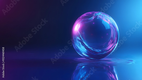 Futuristic Holographic 3D Bubble with Colorful Light Reflections in Abstract Background