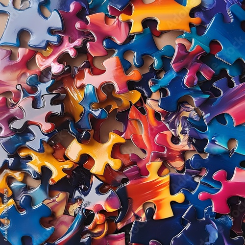 A puzzle morphing into different shapes as pieces rearrange themselves, showcasing alterability and fluid transformation, with vibrant, shifting colors.