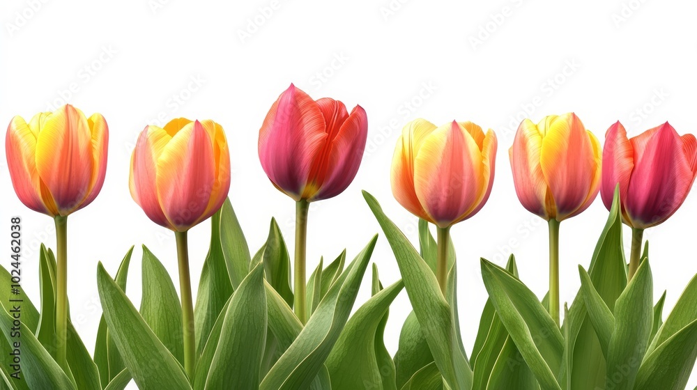 Spring tulips on white.