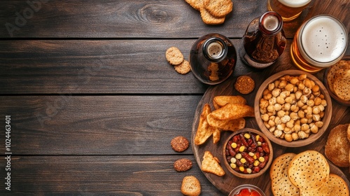 Rustic beer and snacks.