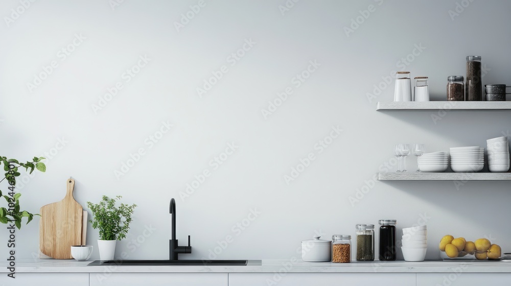 Minimalist kitchen counter top with white cabinets Minimalist kitchen counter top with white cabinets