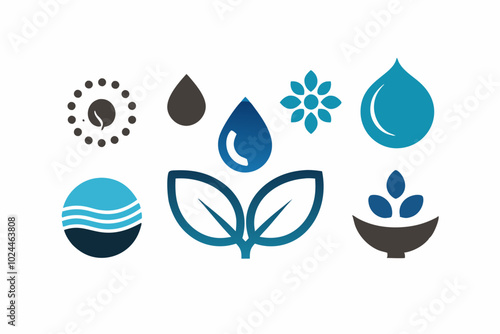 Abstract minimalist chia seed water icons for branding and design