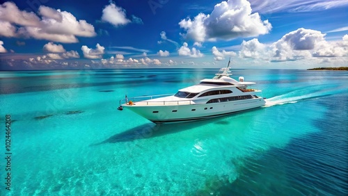 Luxurious yacht sailing through clear turquoise waters