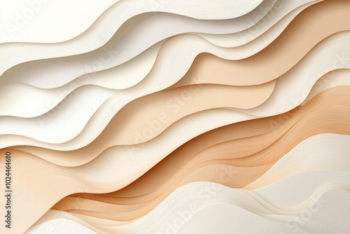 Abstract Wavy Background with Cream and Beige Paper Layers