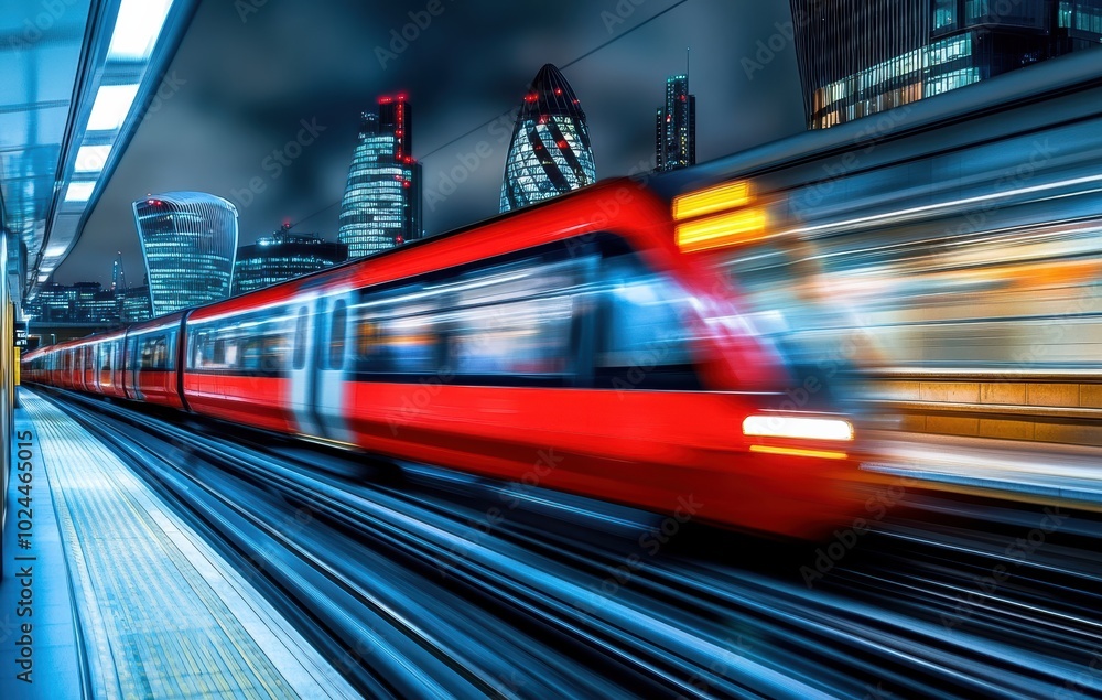 A subway train streaks through the cityscape in a long exposure image, reflecting dynamic movement and contemporary transit. A subway train streaks through the cityscape in a long exposure image, reflecting dynamic movement and contemporary transit.