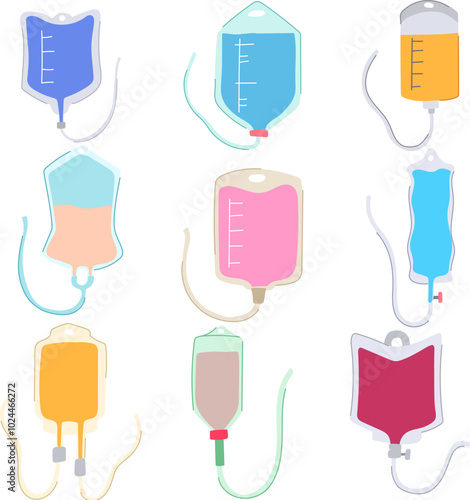 iv drip bag set cartoon. therapy saline, hydration medical, patient treatment iv drip bag sign. isolated symbol vector illustration