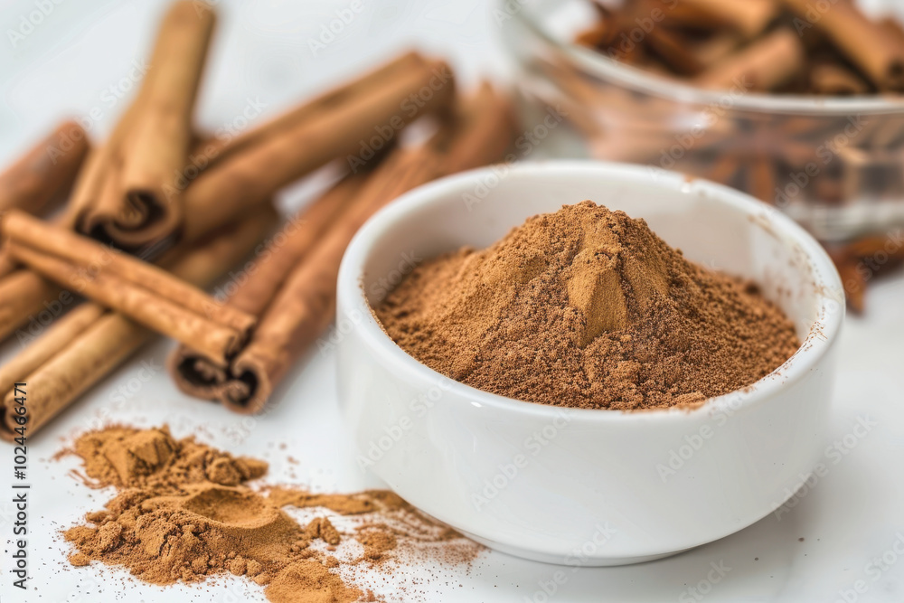 close up horizontal image of cinnamon spice ground and in sticks close up horizontal image of cinnamon spice ground and in sticks