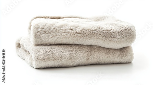 Two plush blankets, radiating warmth, rest isolated on a pure white backdrop. Their cozy embrace invites comfort and relaxation. 