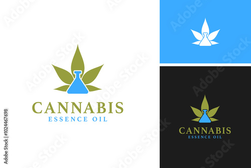 Cannabis with lab bottle logo design vector template illustration idea