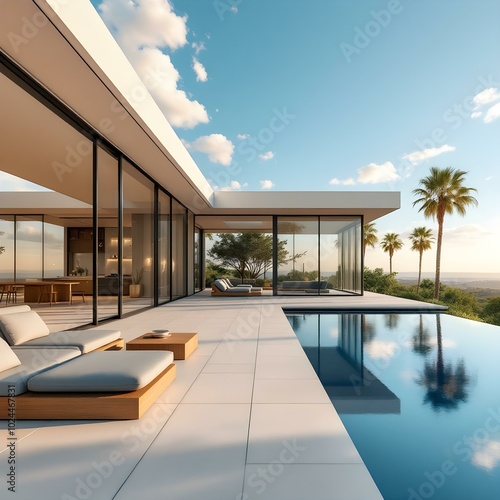 Serene Minimalist Villa with Glass Walls, Infinity Pool, and Tropical Oasis