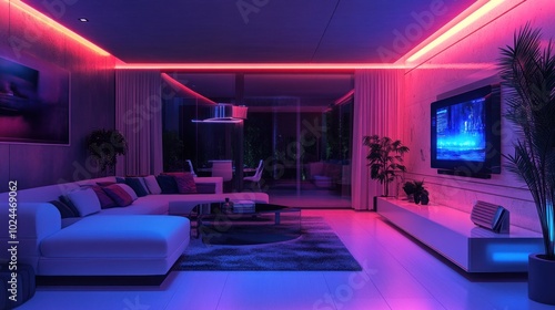 Modern Living Room with LED Lighting