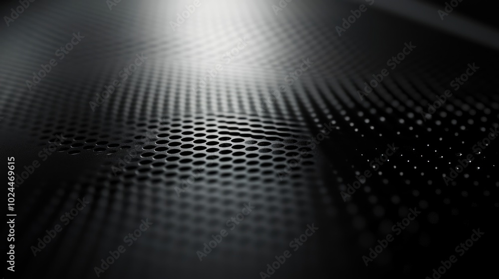 A close-up of a textured black surface with a honeycomb pattern reflecting light. A close-up of a textured black surface with a honeycomb pattern reflecting light.