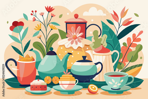Elegant high tea party with abstract minimalist design for celebration and decoration