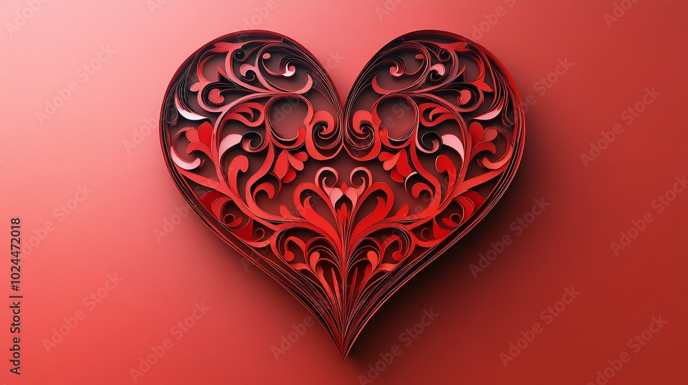 Symmetrical paper cut heart with mirrored curves and layered details for romantic decor, paper cut heart, symmetrical love craft Symmetrical paper cut heart with mirrored curves and layered details for romantic decor, paper cut heart, symmetrical love craft