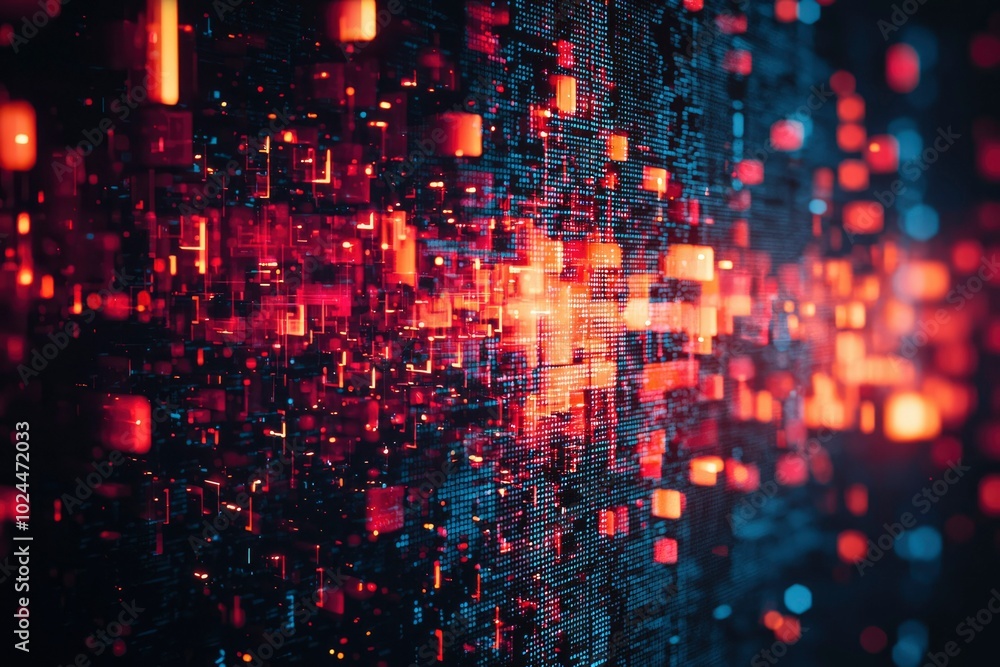 Abstract Digital Data Visualization with Red and Orange Glowing Lights Abstract Digital Data Visualization with Red and Orange Glowing Lights