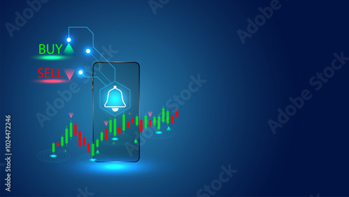 Trading signals automation analyse indicator using AI mobile. Business technology vector