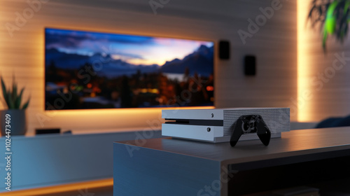 Experience Ultimate Gaming with the Sleek Design and Immersive Features of the Latest Console in a Modern Home Entertainment Setup