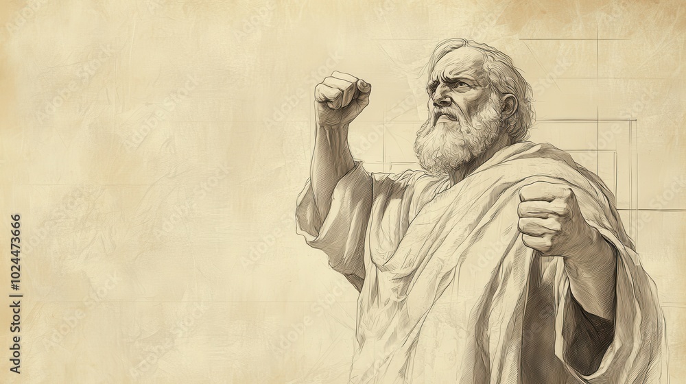 Fototapeta premium Jeremiah s Cry of Despair A Minimalist Sketch Capturing the Anguish and Spiritual Turmoil of a Biblical Figure