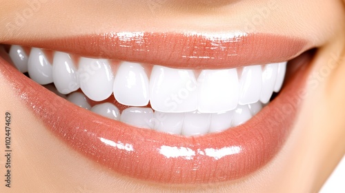 Radiant smile, a closeup of woman's perfect white teeth, exuding happiness and confidence photo