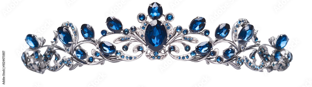 A silver crown with red and clear gems on it A silver crown with red and clear gems on it