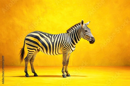 Macro close-up of zebra painting yellow stripes while blending into yellow background