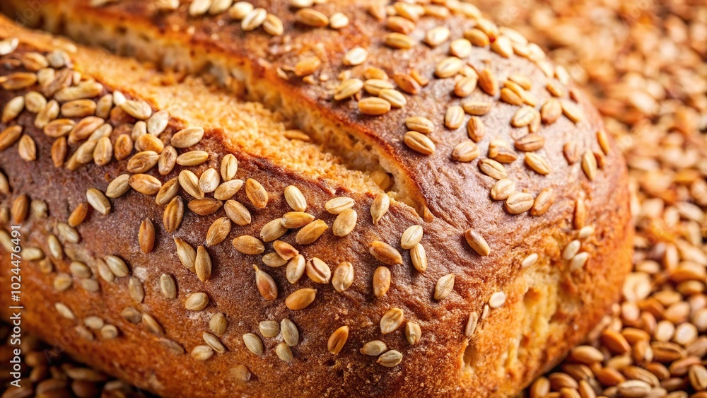 Macro closeup photo of multi grain whole wheat bread loaf Macro closeup photo of multi grain whole wheat bread loaf